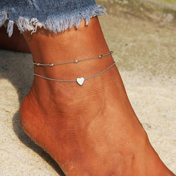 Heart charm ankle chain anklet ankle bracelet silver plated large plus size